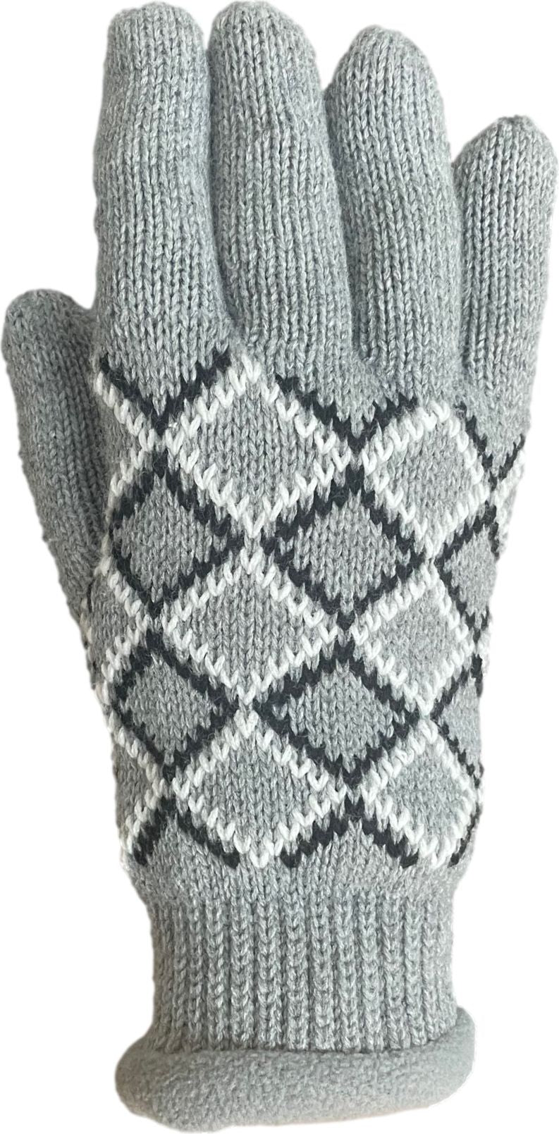 Diamond Pattern Acrylic Glove Fleece Liner Grey