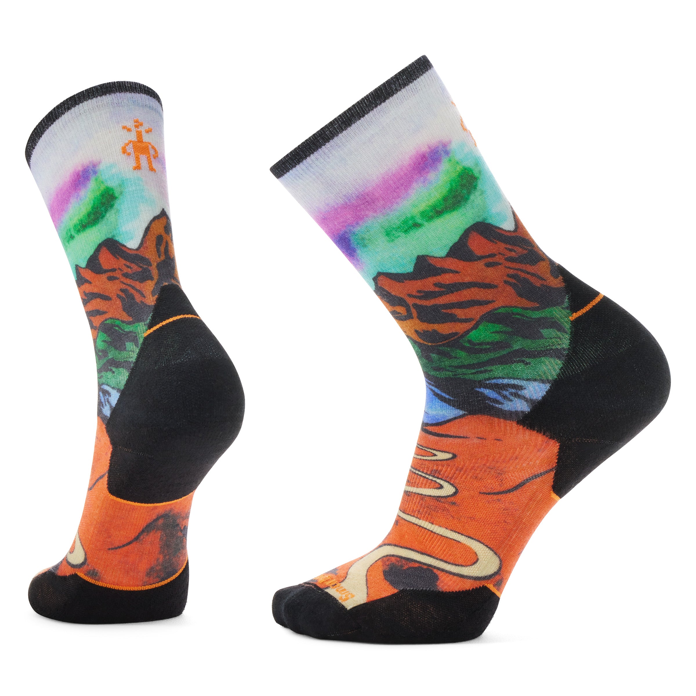 Trail Run Targeted Cushion Singletrack Print Crew Sock Orange Rust