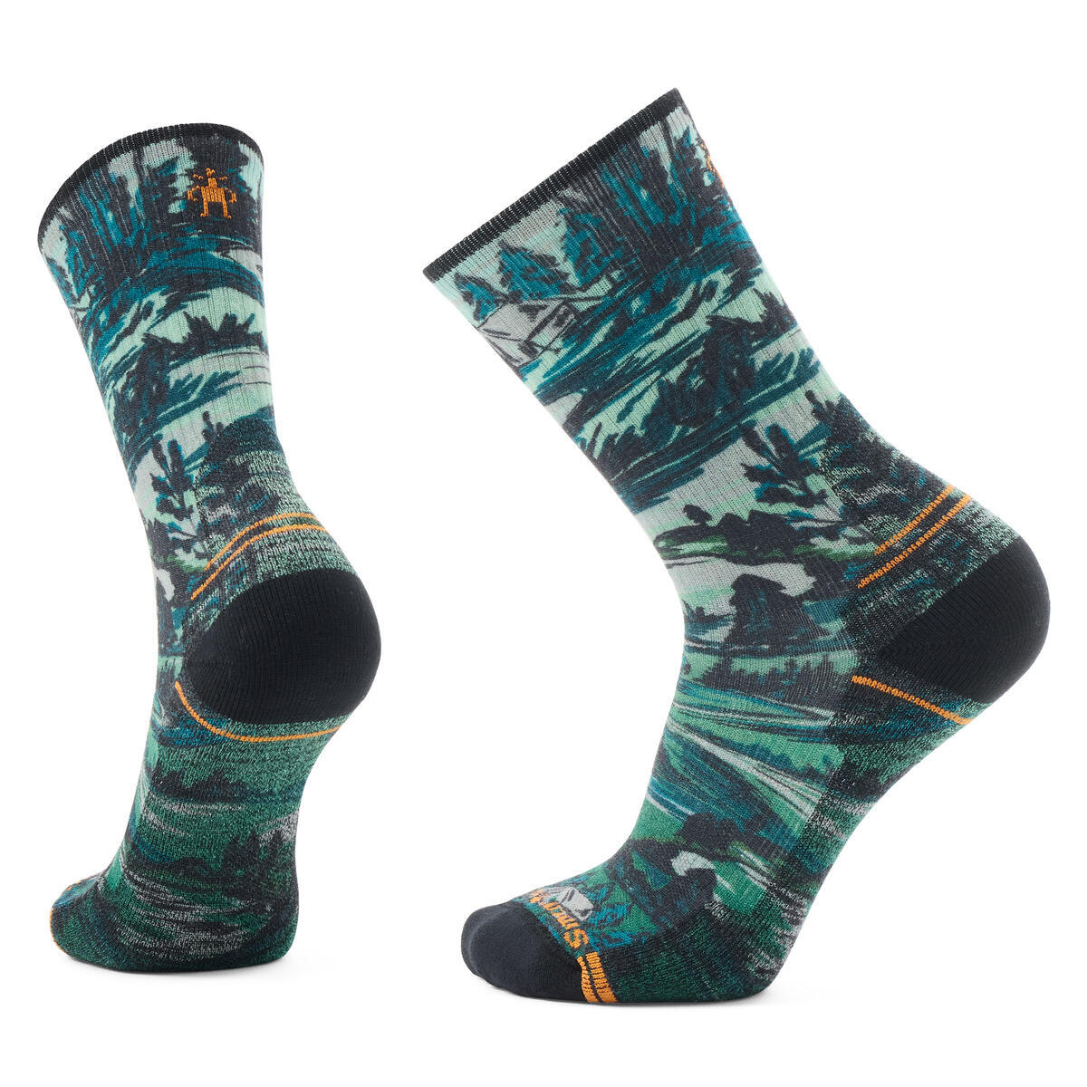 Hike Light Cushion Campground Print Crew Socks Winter Moss