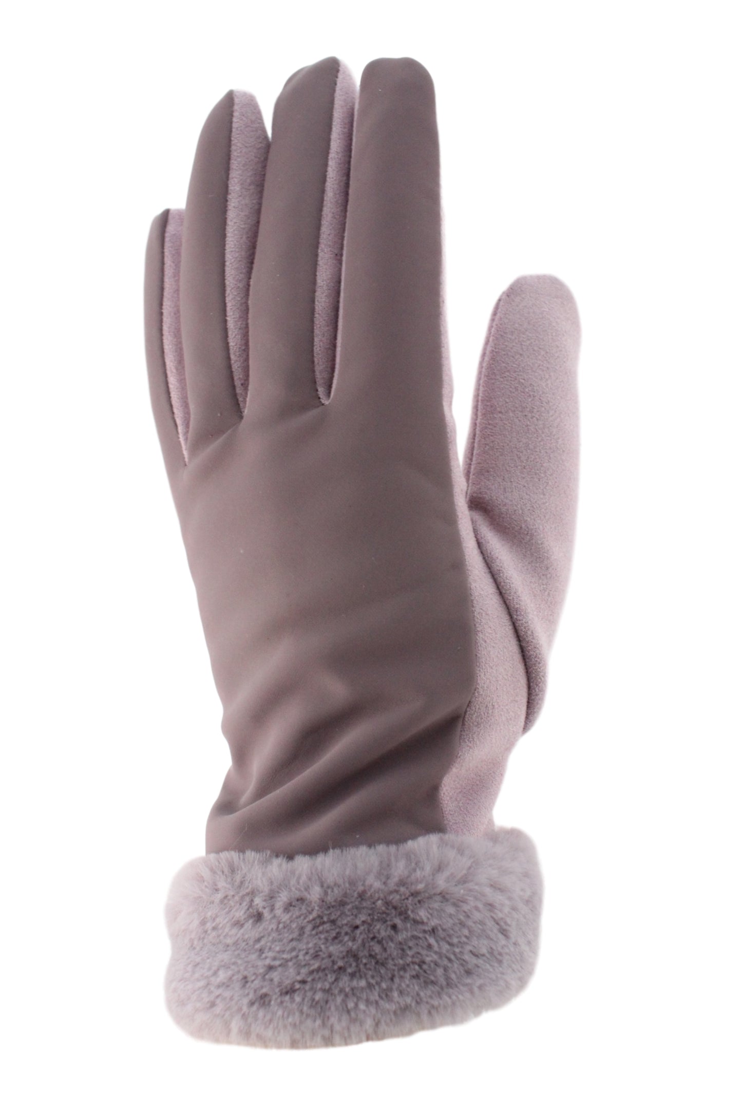 Nylon Back Microsuede Palm With Touch Function, Faux Fur Cuff Mauve