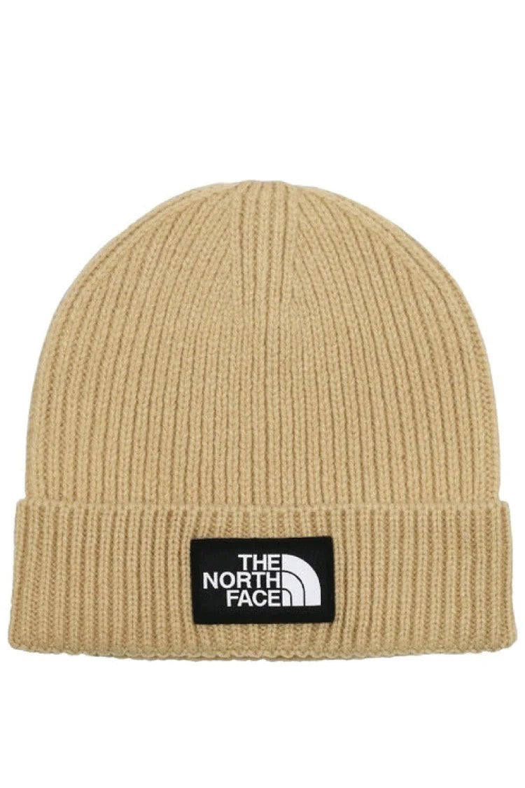 TNF Logo Box Cuffed Beanie Khaki Stone