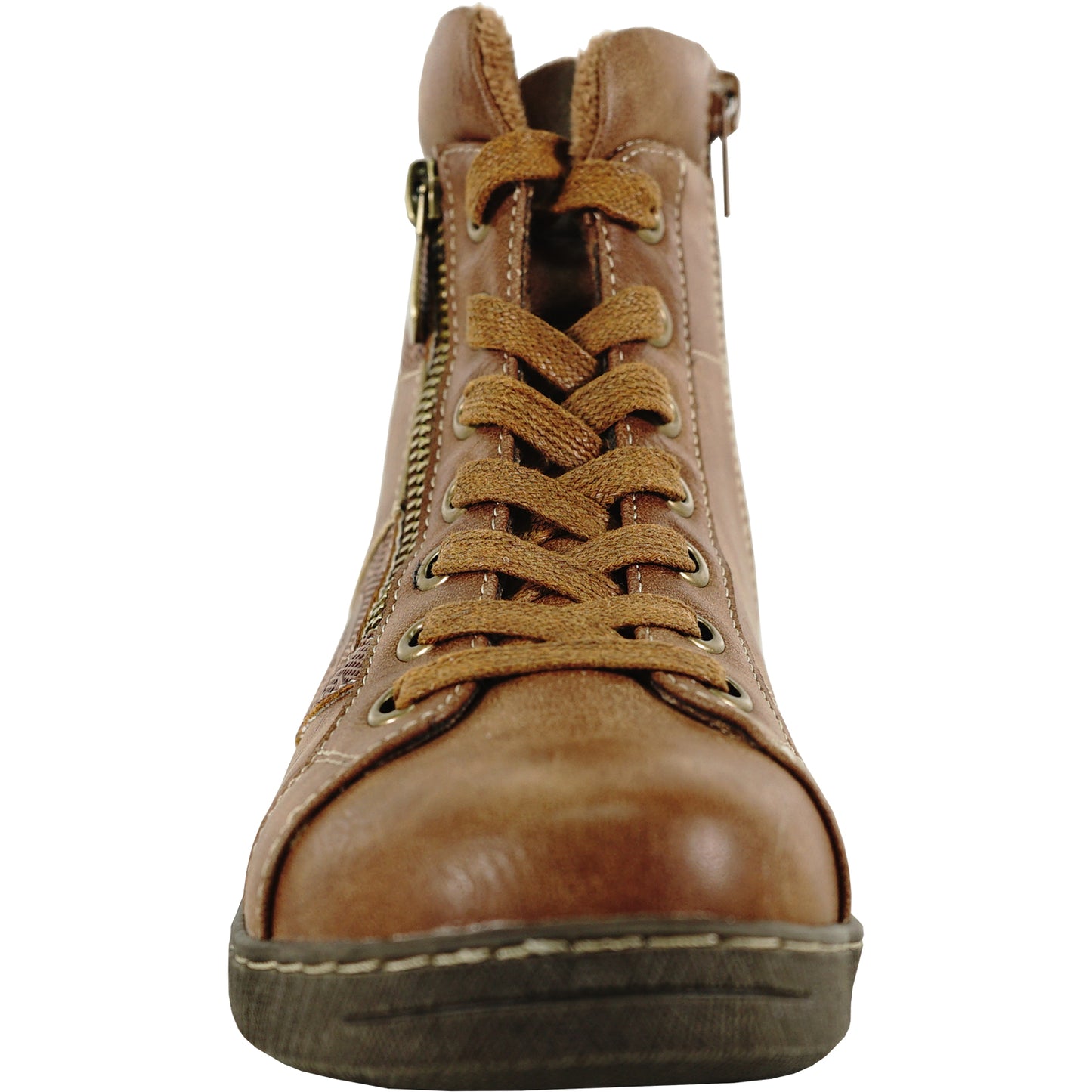 Tan Lace Up Boot With Side Zip