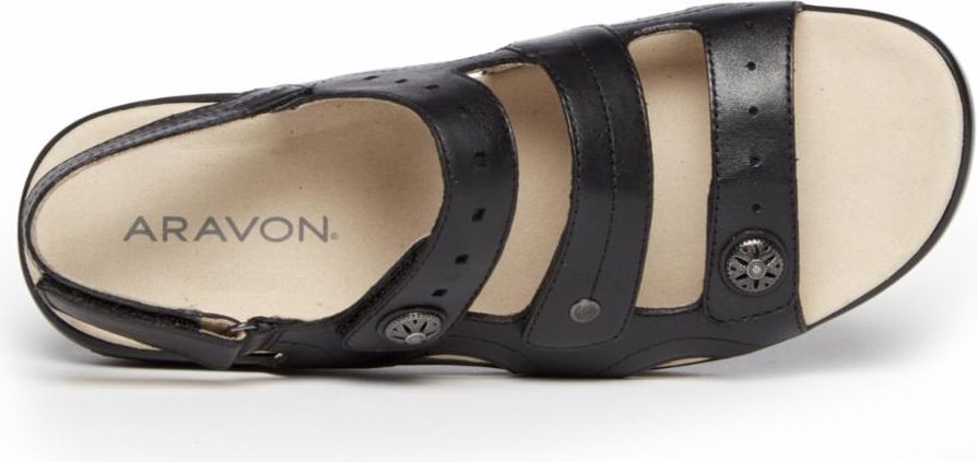 Aravon Sandals Power Comfort Sandals Three Strap Black - Extra Wide