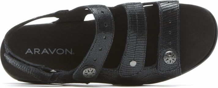 Aravon Sandals Power Comfort Sandals Three Strap Black - Extra Wide