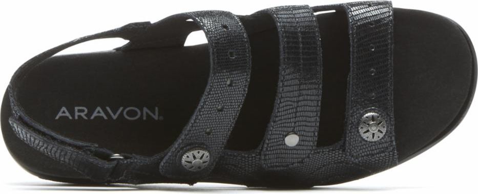 Aravon Sandals Power Comfort Sandals Three Strap Black - Narrow