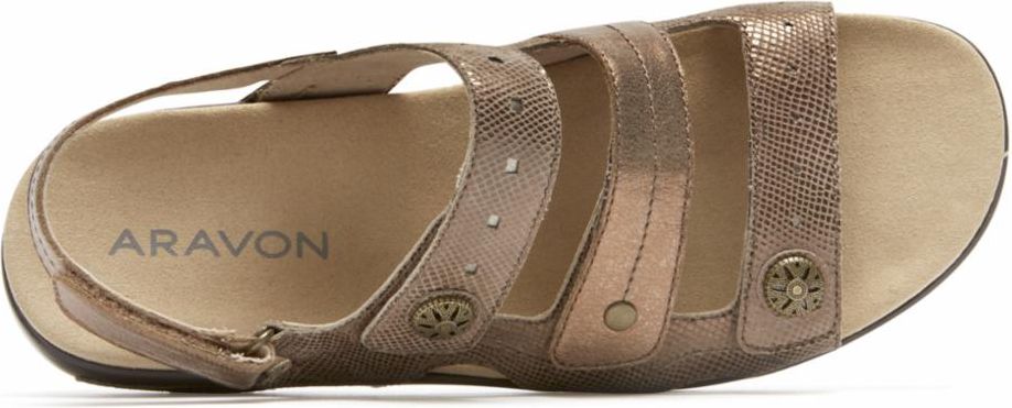 Aravon Sandals Power Comfort Sandals Three Strap Metallic - Extra Wide