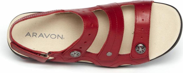 Aravon Sandals Power Comfort Sandals Three Strap Red - Narrow