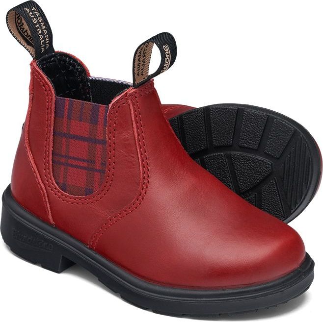 Blundstone 2192 Kids Red With Burgundy Tartan Elastic Quarks Shoes