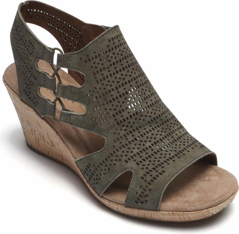 Janna Perforated Sandal Green - Wide