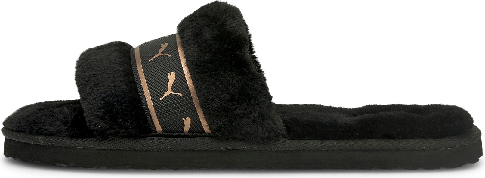 Black fur cheap puma slippers