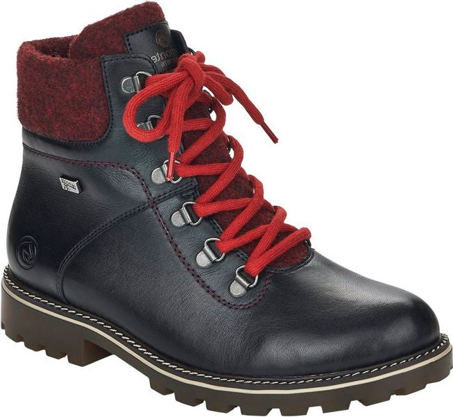 Remonte Boots Black Hiker W/ Red Laces