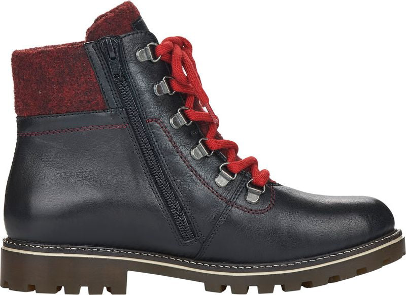 Remonte Boots Black Hiker W/ Red Laces