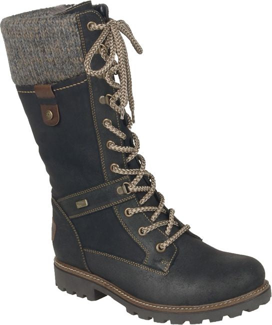 D7477-02 - Tall Black Lace Up Boot