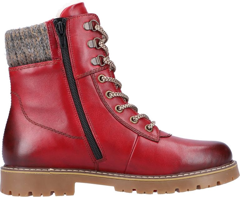 Brown leather boots with red clearance laces