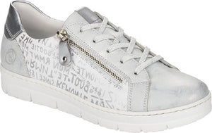 Remonte Shoes White/silver Giraffe Print Lace Up