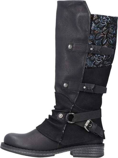 Rieker Boots Black Tall Side Zip Boot