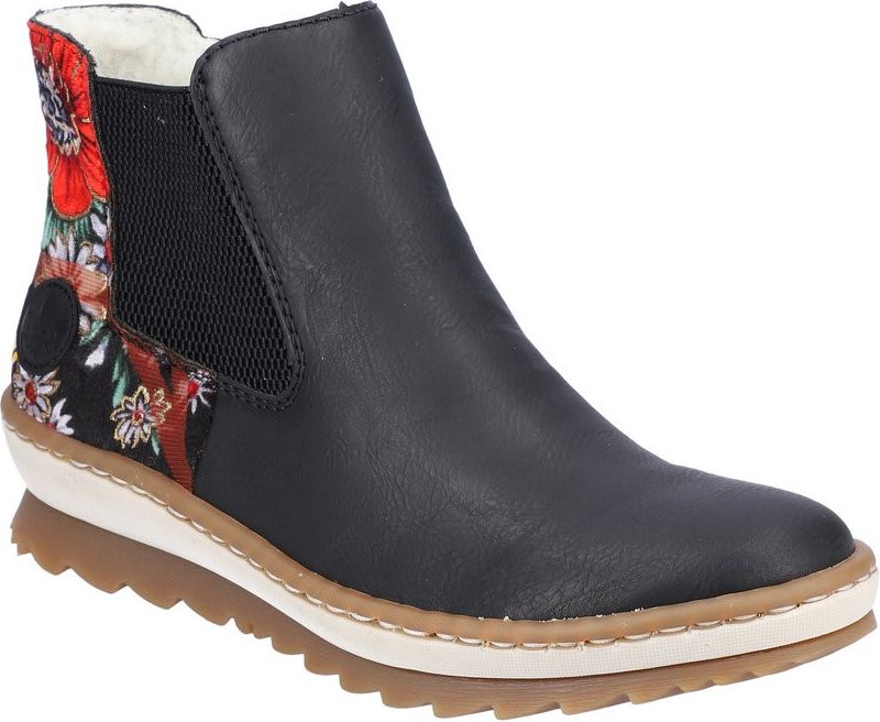 Navy Boot With Floral Printed Heel