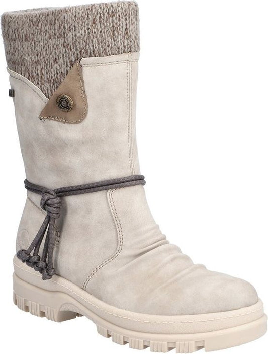 Rieker Boots Off White Mid Calf Flip Grip Boot