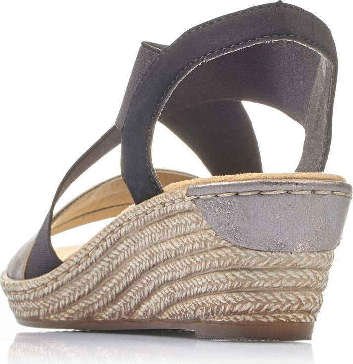 Rieker Sandals Black/grey Criss Cross Wedge