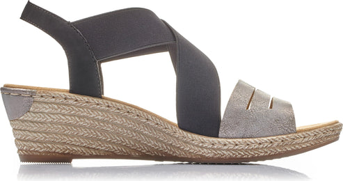 Rieker Sandals Black/grey Criss Cross Wedge