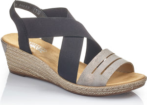 Rieker Sandals Black/grey Criss Cross Wedge