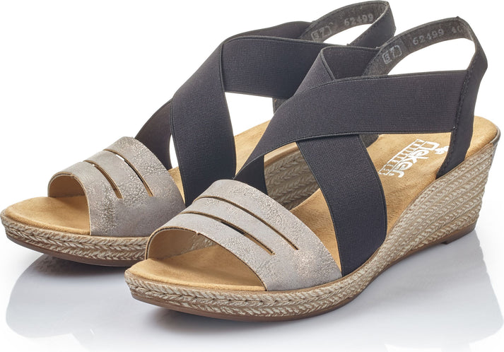 Rieker Sandals Black/grey Criss Cross Wedge