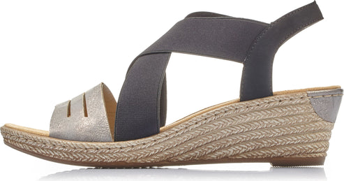 Rieker Sandals Black/grey Criss Cross Wedge