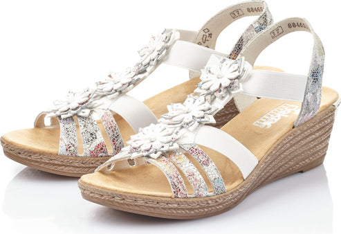 Rieker Sandals White Wedge With Flowers