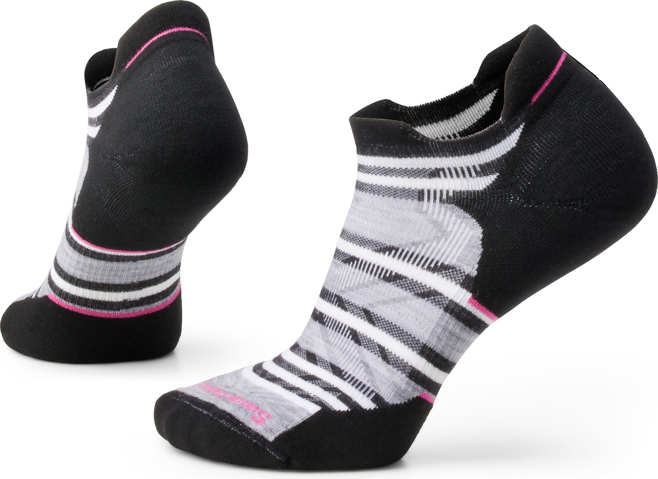 W Run Targeted Cushion Stripe Low Ankle Socks Black