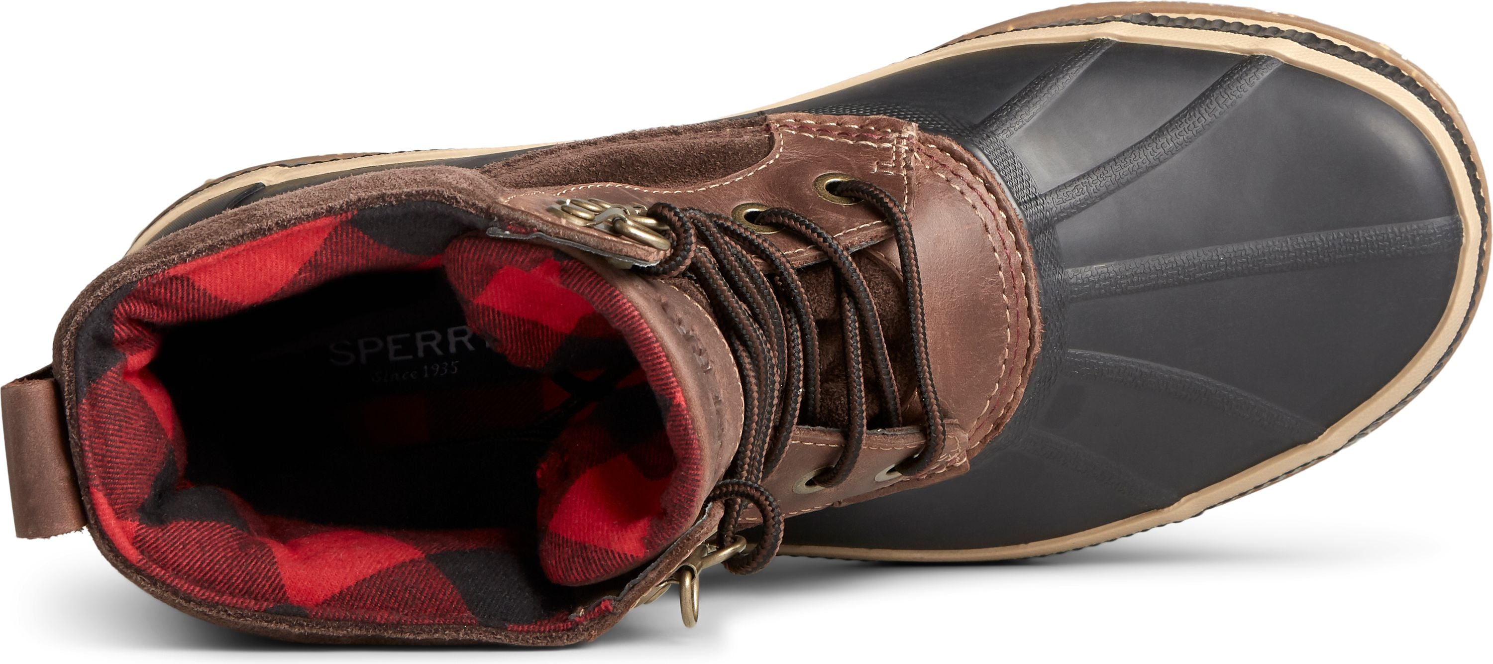 Black and clearance brown sperry boots