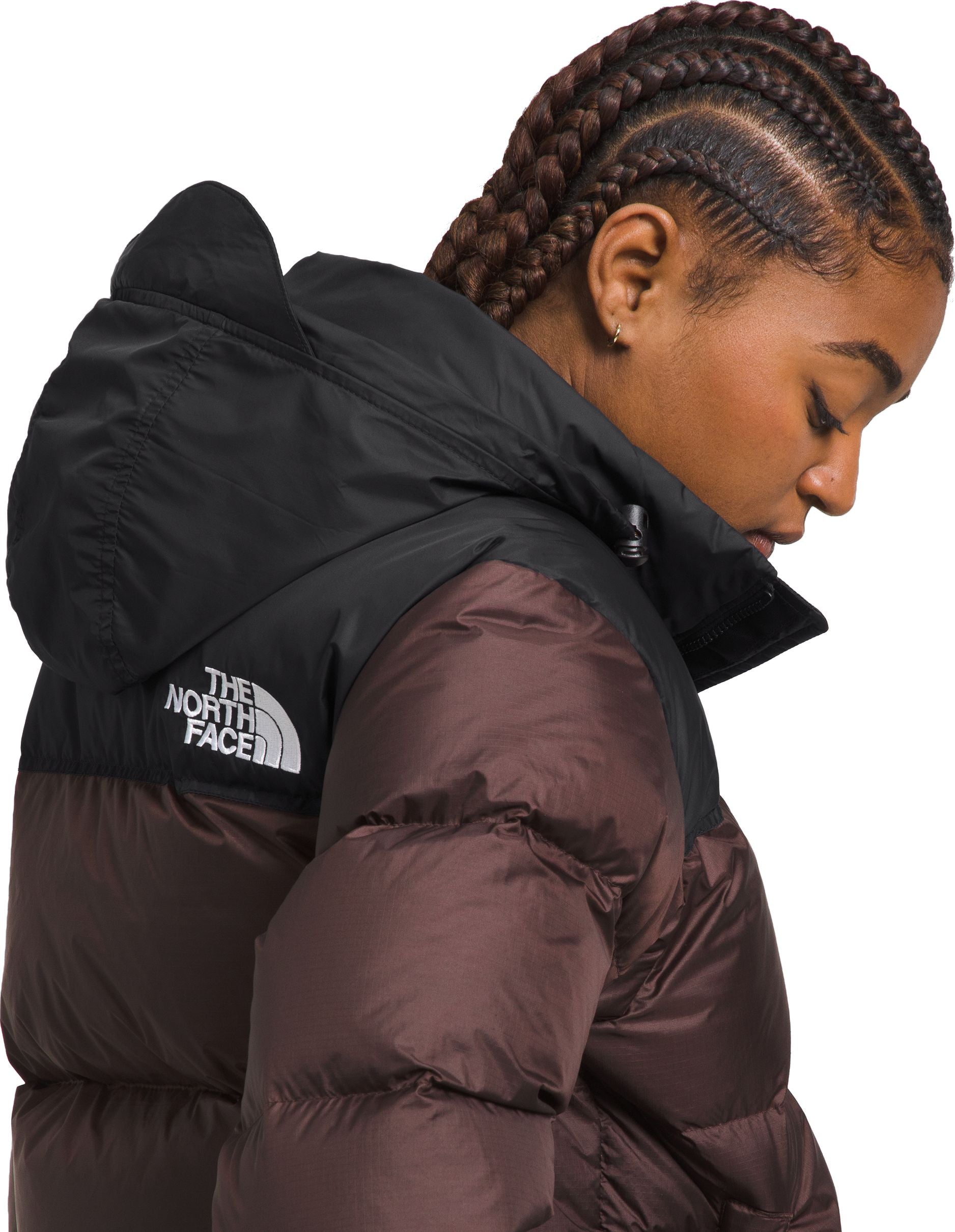 Women's 1996 Retro Nuptse Jacket Coal Brown TNF Black – Quarks Shoes